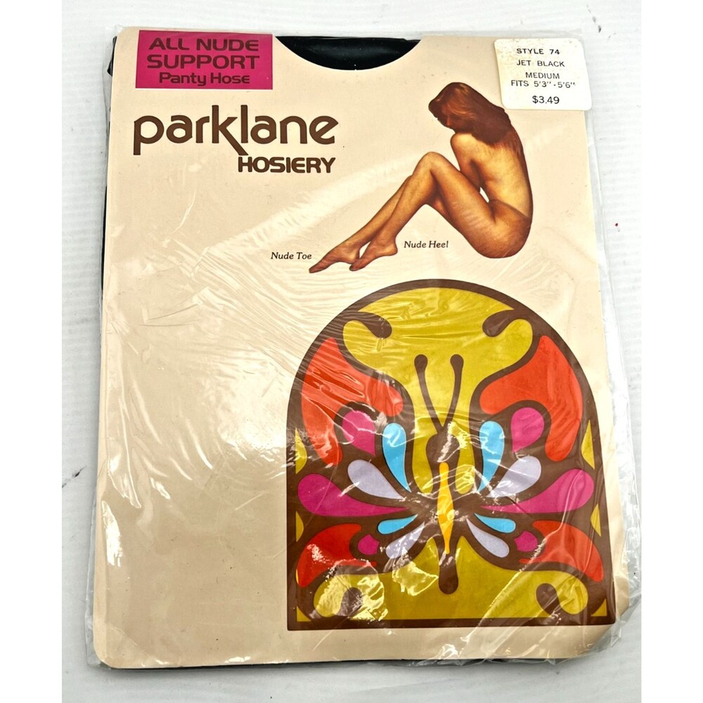 NOS Vtg PARK LANE HOSIERY Jet Black Style 74 Women's M Panty Hose Miracle Fit - Picture 1 of 6